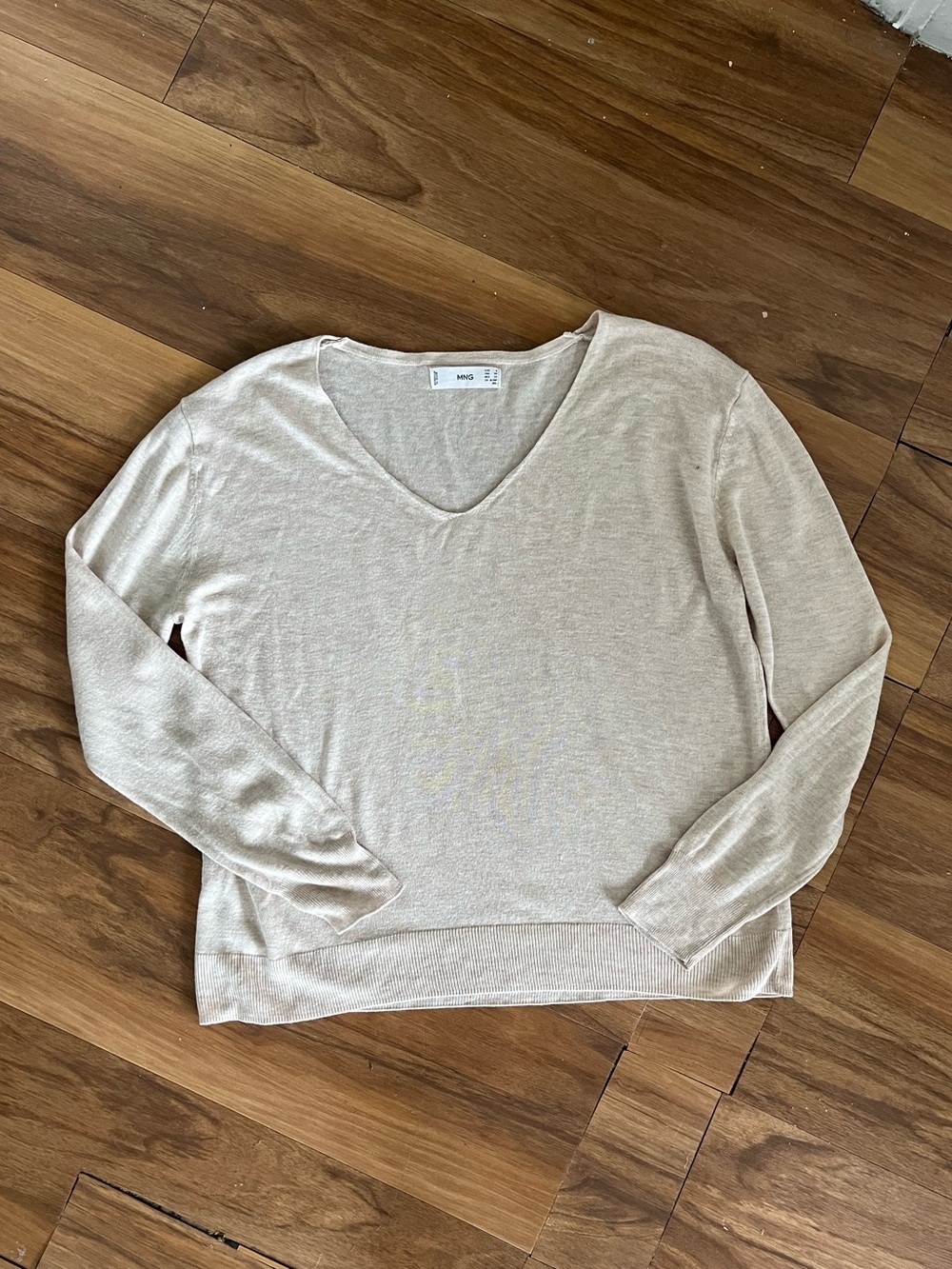 Mango Women's Light Cream V-Neck Sweater minimalist neutral size XS Small